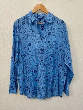 Blast Blue and Navy Floral Lightweight Button-Up Women’s Shirt